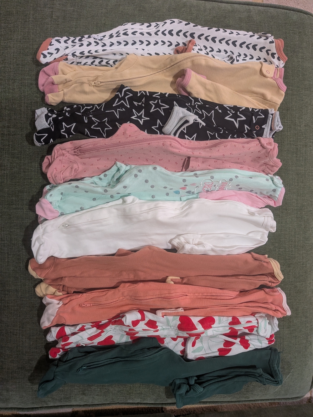 Bundle of 9 Girls Sleepers Size 0-3 Months Gerber And Other Brands